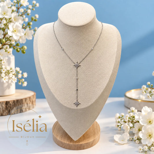Collier Y Eléa argenté avec deux étoiles polaires